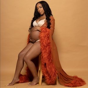 Glam sheer robe with feather detail